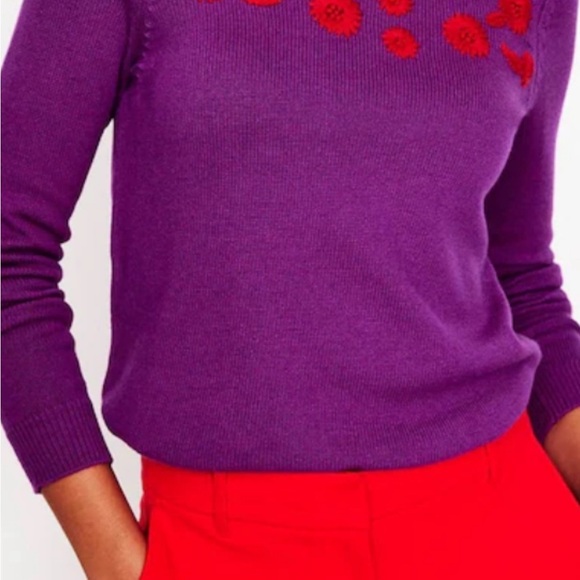 Boden sweater NWT US Large embroidered floral jumper crew neck purple K1007 - Picture 2 of 15